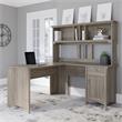 Salinas 60W L Shaped Desk with Hutch in Driftwood Gray - Engineered Wood