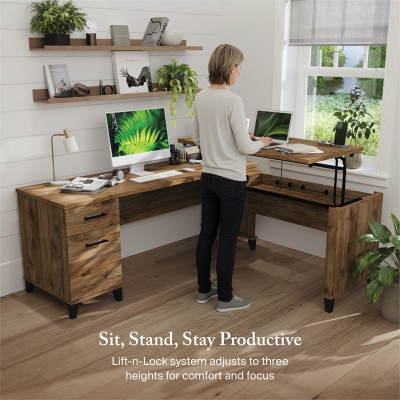 Somerset 72W 3 Position Sit to Stand L Desk in Fresh Walnut - Engineered Wood
