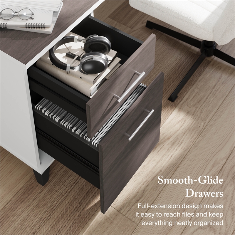 Somerset 72W 3 Position Sit Stand L Desk in White/Storm Gray - Engineered Wood