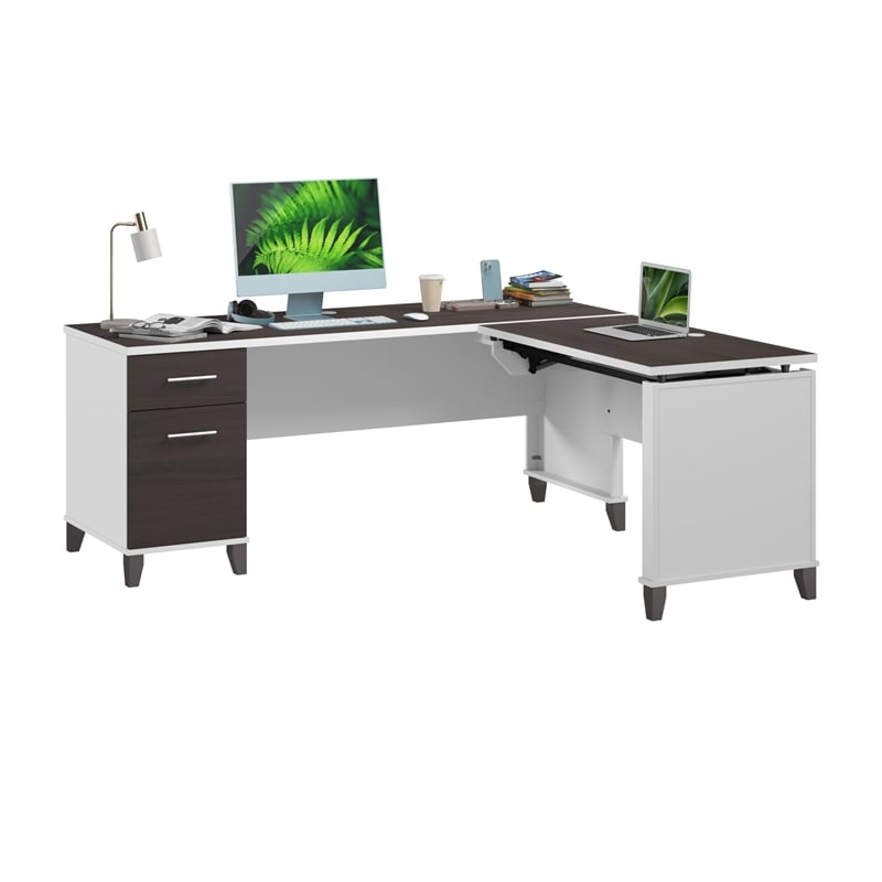 Somerset 72W 3 Position Sit Stand L Desk in White/Storm Gray - Engineered Wood