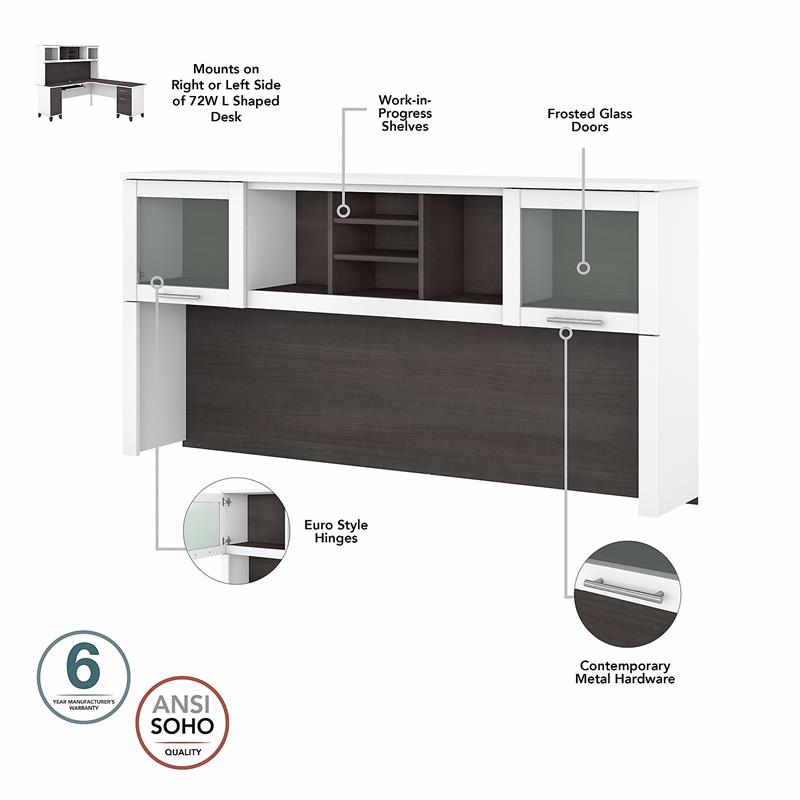 Somerset 72W Office Desk with Drawers and Hutch - Engineered Wood