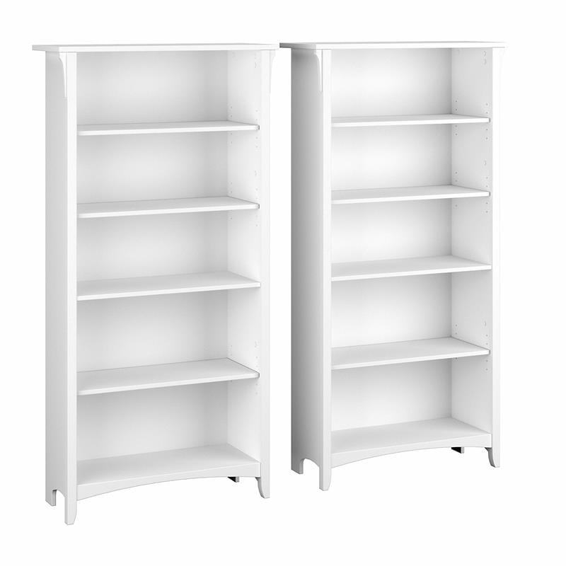 Salinas Tall 5 Shelf Bookcase Set of 2 in White/Shiplap Gray - Engineered Wood