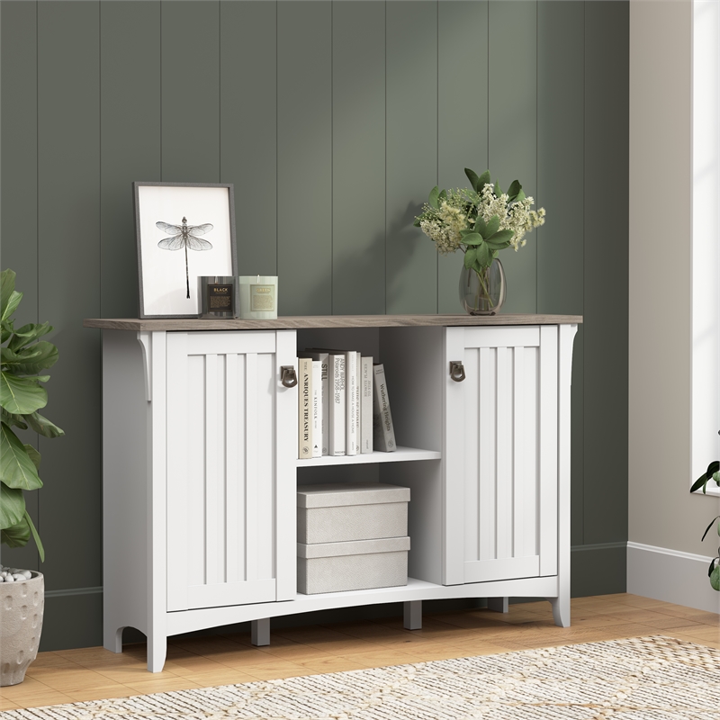 Salinas Accent Storage Cabinet with Doors in White and Gray - Engineered Wood