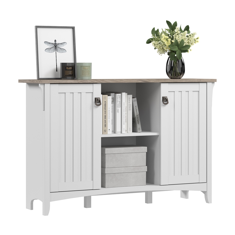 Salinas Accent Storage Cabinet with Doors in White and Gray - Engineered Wood