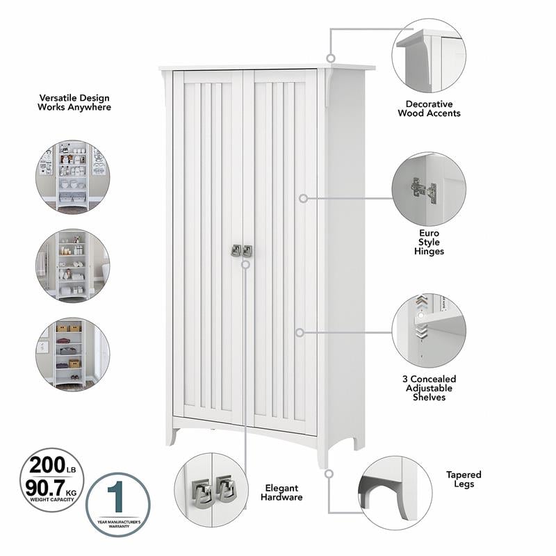 Salinas Tall Storage Cabinet with Doors in White - Engineered Wood