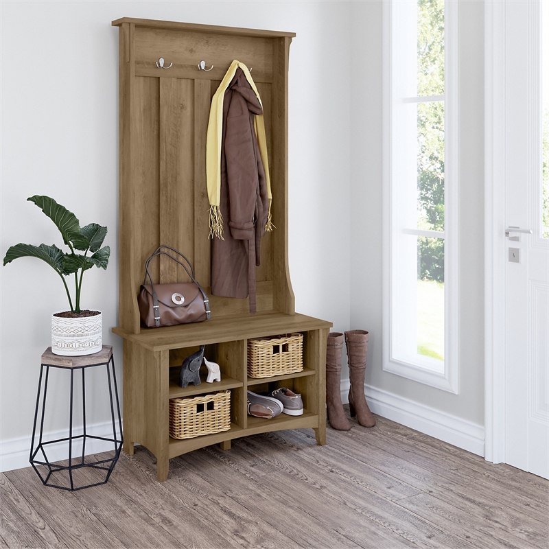 Salinas Hall Tree with Shoe Storage Bench in Reclaimed Pine - Engineered Wood