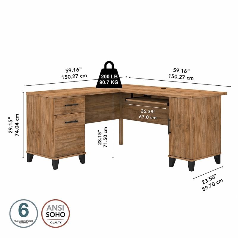 Somerset 60W L Shaped Desk with Storage - Engineered Wood