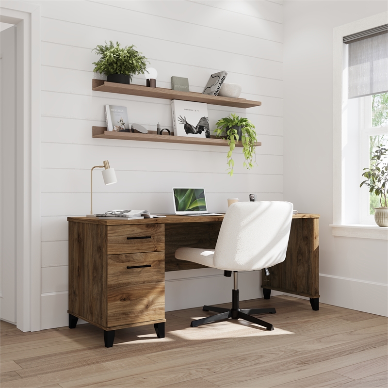 Somerset 72W Office Desk with Drawers in Fresh Walnut - Engineered Wood