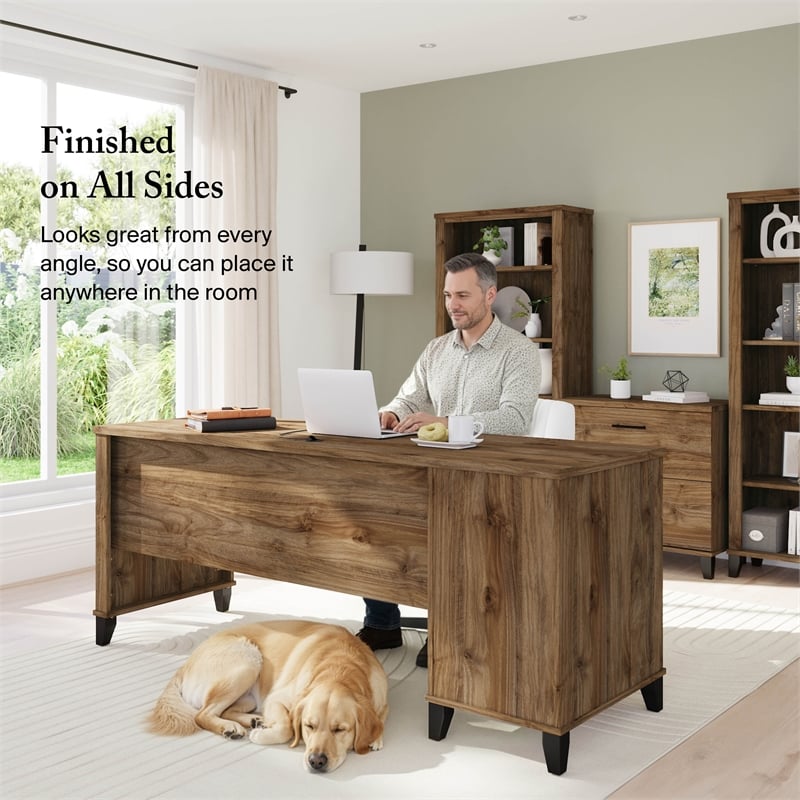 Somerset 72W Office Desk with Drawers in Fresh Walnut - Engineered Wood