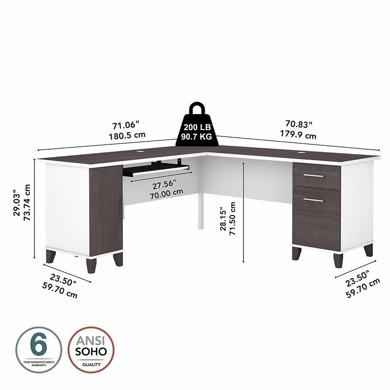 Somerset 72W L Shaped Desk with Storage - Engineered Wood