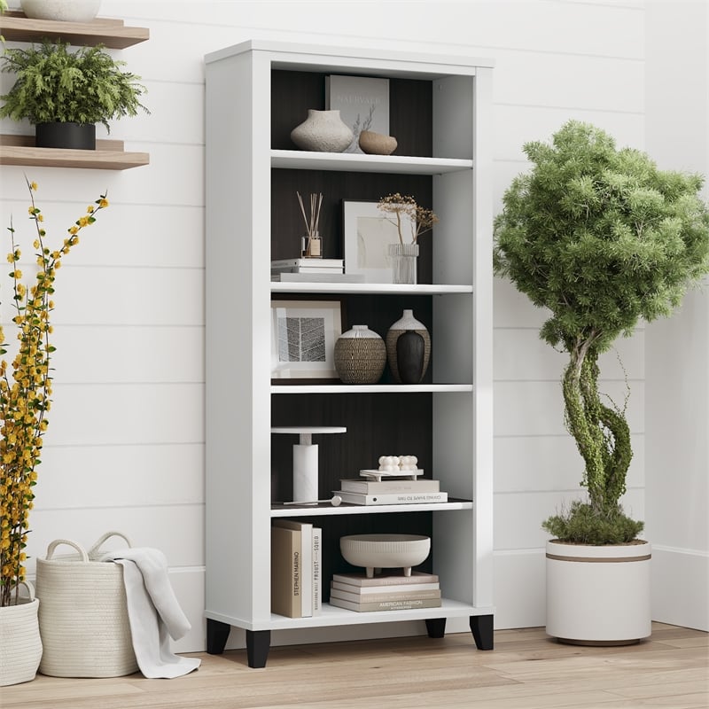 Somerset Tall 5 Shelf Bookcase in White and Storm Gray - Engineered Wood