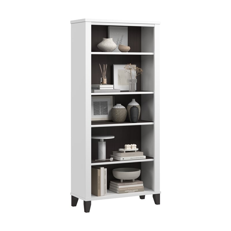 Somerset Tall 5 Shelf Bookcase in White and Storm Gray - Engineered Wood