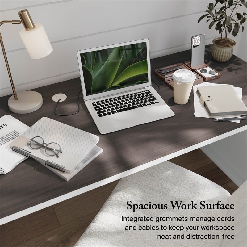 Somerset 72W Office Desk with Drawers in White and Storm Gray - Engineered Wood