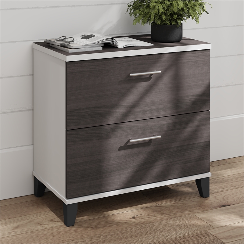 Somerset 2 Drawer Lateral File Cabinet in White and Storm Gray - Engineered Wood