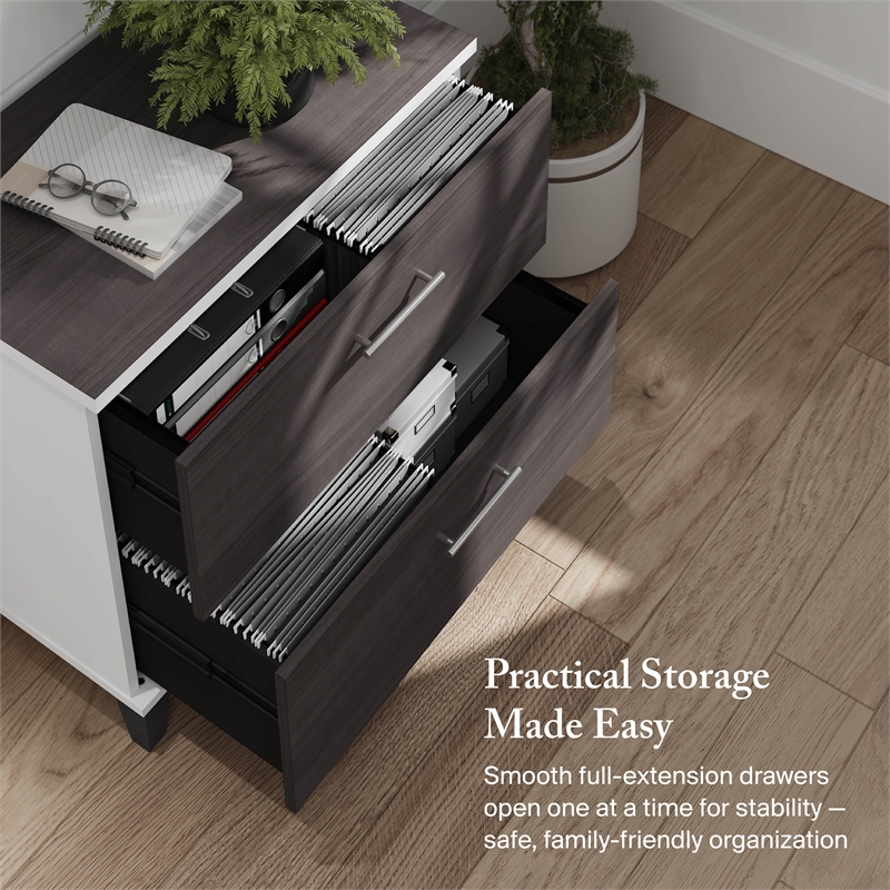 Somerset 2 Drawer Lateral File Cabinet in White and Storm Gray - Engineered Wood
