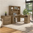 Bush Furniture Cabot L Desk with Hutch & File Cabinet in Reclaimed Pine