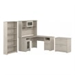 Cabot L Shaped Desk with Hutch and Storage in Linen White Oak - Engineered Wood