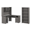 Cabot L Shaped Desk with Hutch and Bookcase in Modern Gray - Engineered Wood