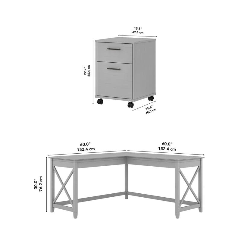 Key West L Desk with Lateral File Cabinet in Cape Cod Gray - Engineered Wood