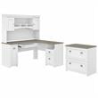Fairview L Desk with Hutch and File Cabinet in White and Gray - Engineered Wood