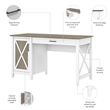 Key West 54W Computer Desk with Storage in White and Gray - Engineered Wood