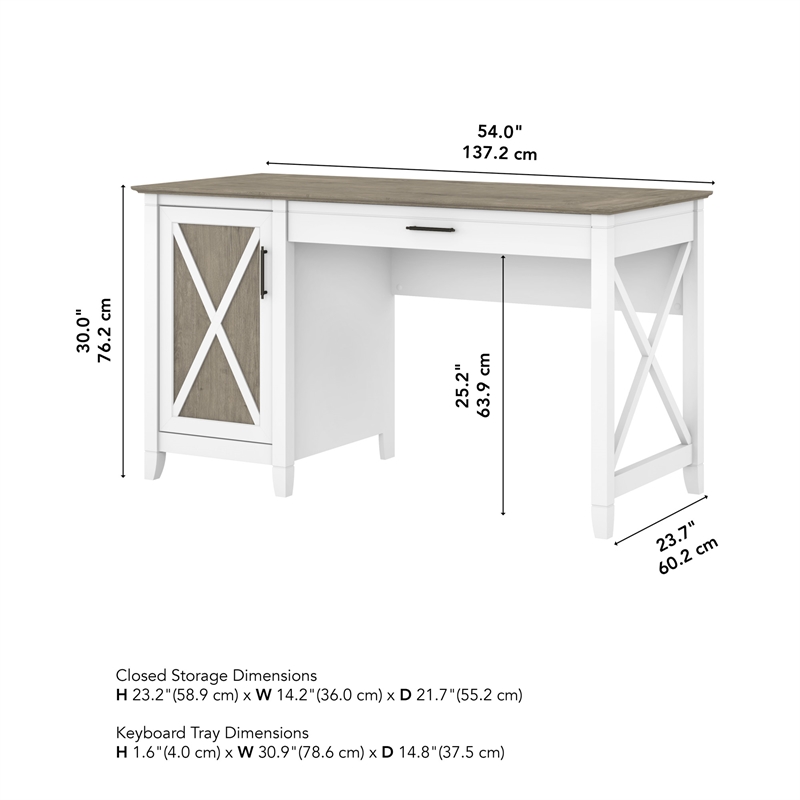 Key West 54W Computer Desk with Storage in White and Gray - Engineered Wood
