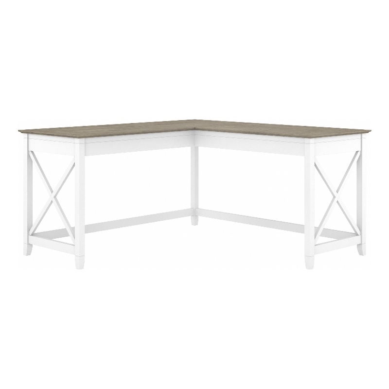 Key West 60W L Shaped Desk in Pure White and Shiplap Gray - Engineered Wood