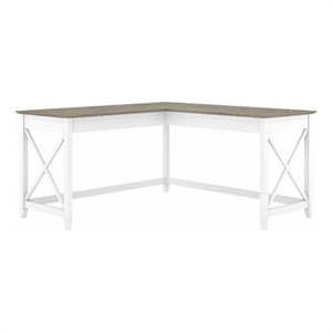 Key West 60W L Shaped Desk in Pure White and Shiplap Gray - Engineered Wood