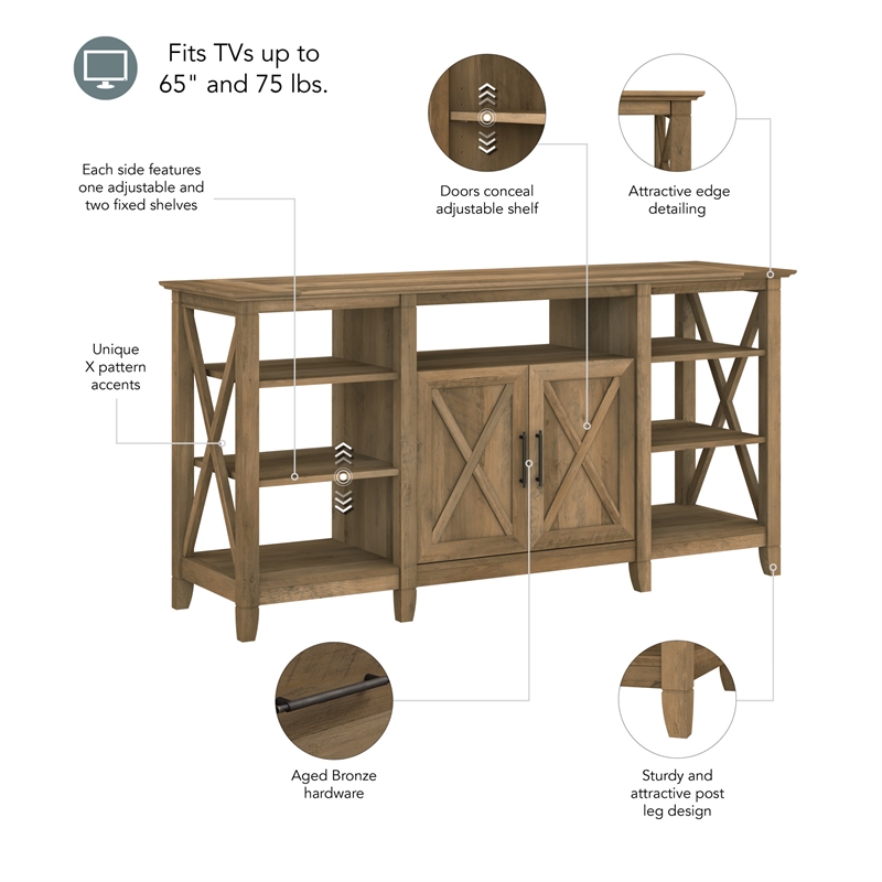 Key West Tall TV Stand for 65 Inch TV in Reclaimed Pine - Engineered Wood