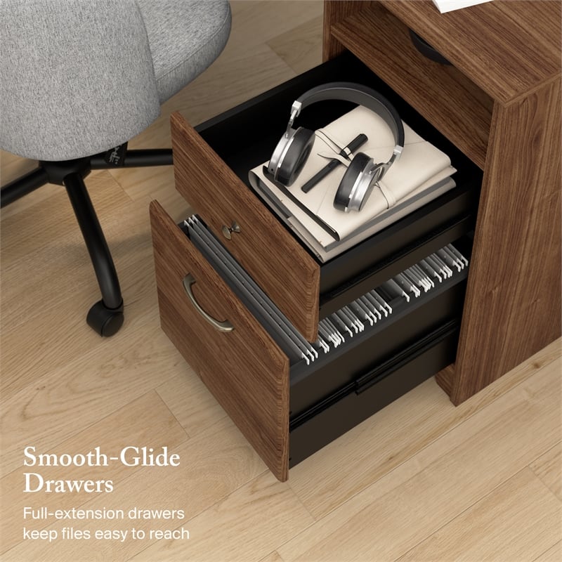 Cabot 60W L Shaped Computer Desk with Storage in Modern Walnut - Engineered Wood