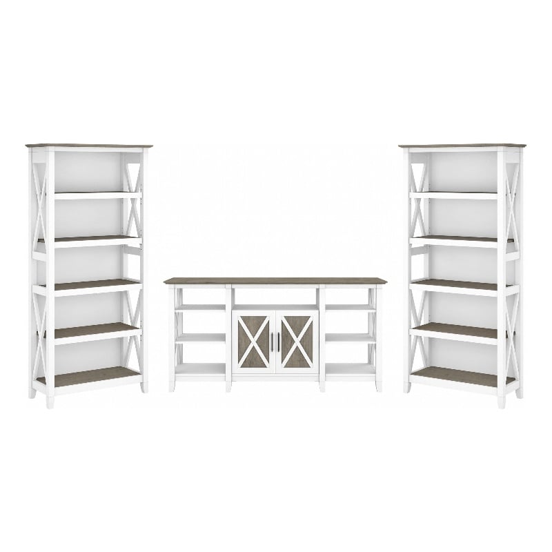 Key West Tall TV Stand with Bookcases in White and Gray - Engineered Wood
