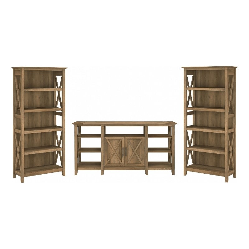 Key West Tall TV Stand with Bookcases in Reclaimed Pine - Engineered Wood