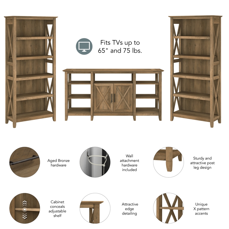 Key West Tall TV Stand with Bookcases in Reclaimed Pine - Engineered Wood