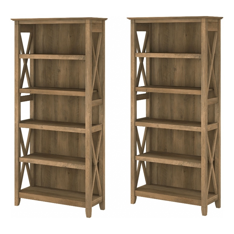 Key West 5 Shelf Bookcase Set of 2 in Reclaimed Pine - Engineered Wood