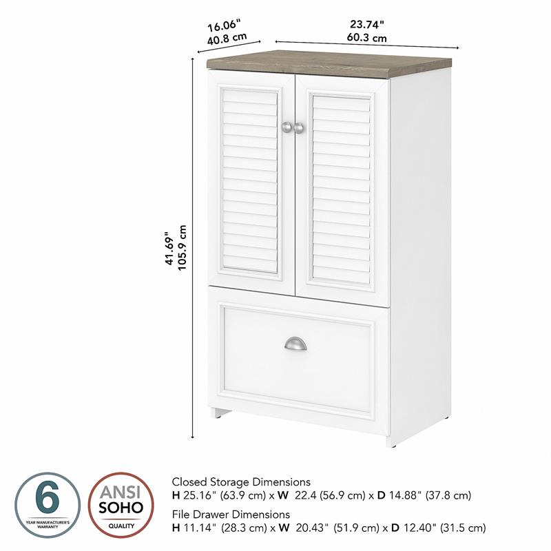 Fairview Storage Cabinet with File Drawer in White and Gray - Engineered Wood