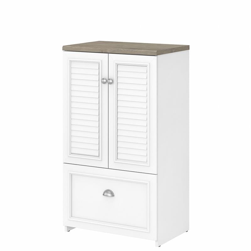 Fairview Storage Cabinet with File Drawer in White and Gray - Engineered Wood