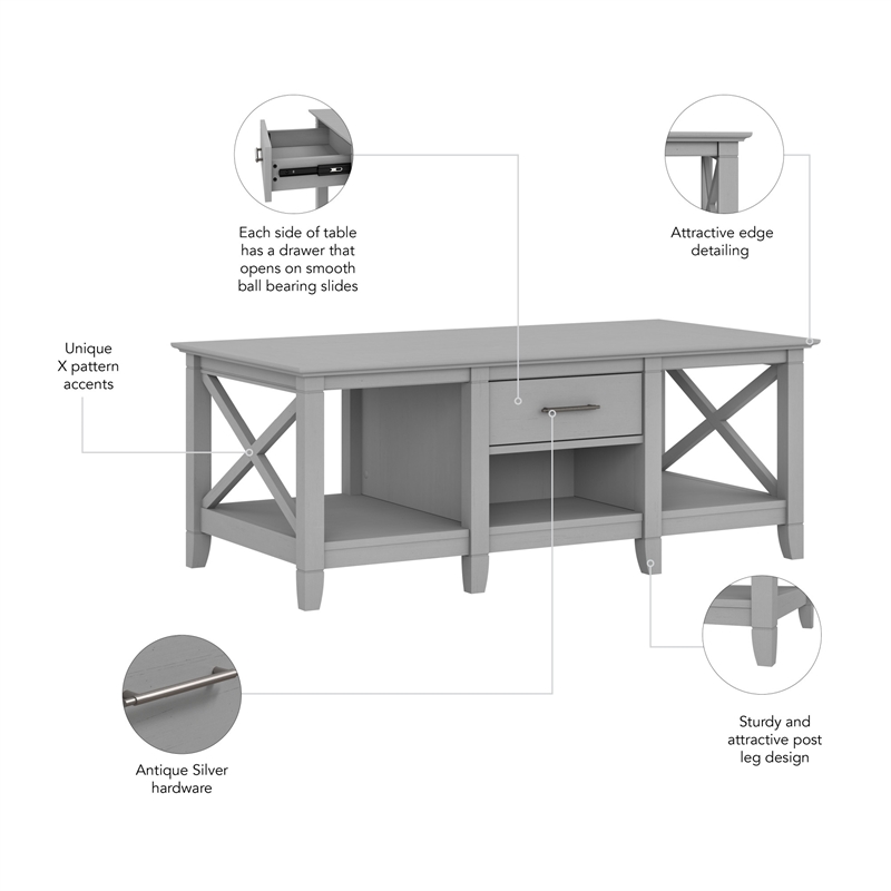 Key West Coffee Table with Storage in Cape Cod Gray - Engineered Wood