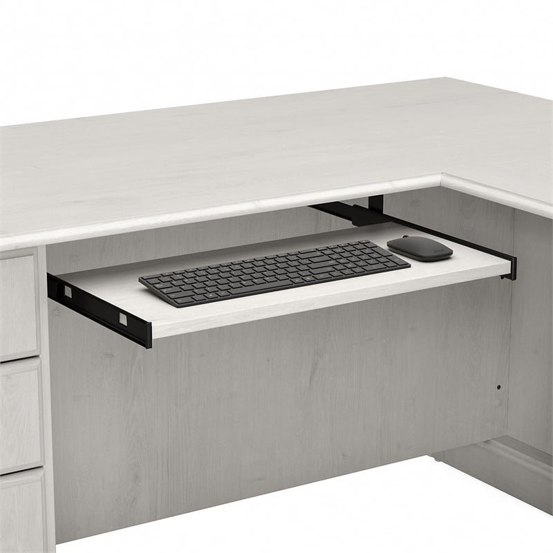 Bush Furniture Saratoga L Shaped Computer Desk with Drawers in Linen White