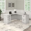 Bush Furniture Saratoga L Shaped Computer Desk with Drawers in Linen White
