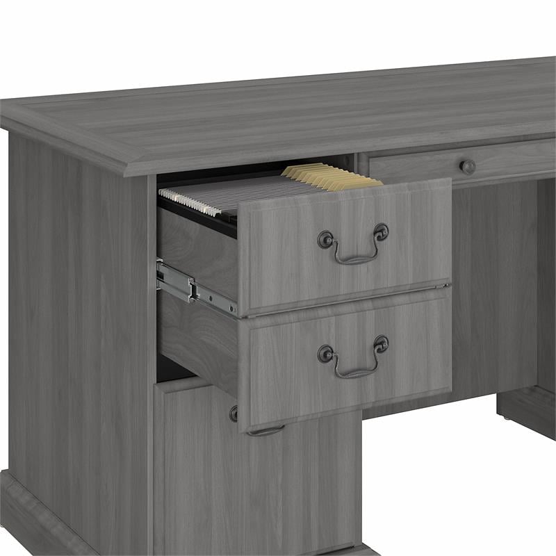 Bush Furniture Saratoga Executive Desk with Drawers in Modern Gray