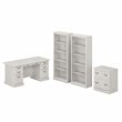 Bush Furniture Saratoga Executive Desk with Storage Set in Linen White Oak