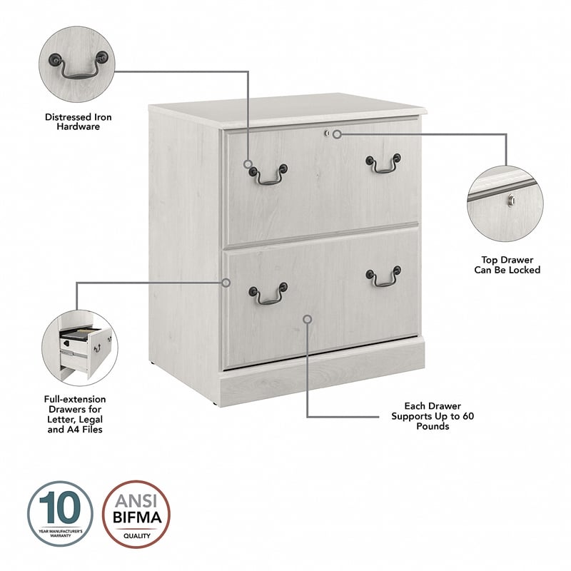 Saratoga L Shaped Desk with Storage Set in Linen White Oak - Engineered Wood