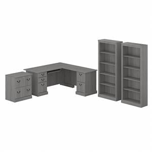 Saratoga L Shaped Desk with Storage Set in Modern Gray - Engineered Wood