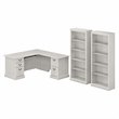 Saratoga L Shaped Computer Desk with Bookcases in Linen White - Engineered Wood