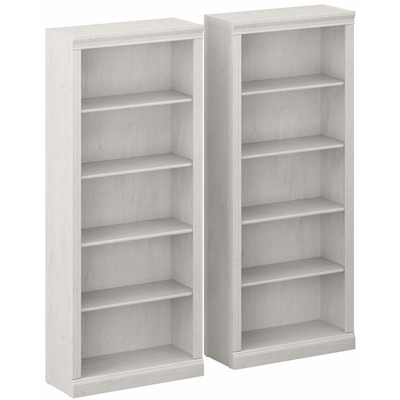 Saratoga Tall 5 Shelf Bookcase - Set of 2 in Linen White Oak - Engineered Wood