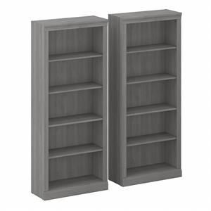 Saratoga Tall 5 Shelf Bookcase - Set of 2 in Modern Gray - Engineered Wood