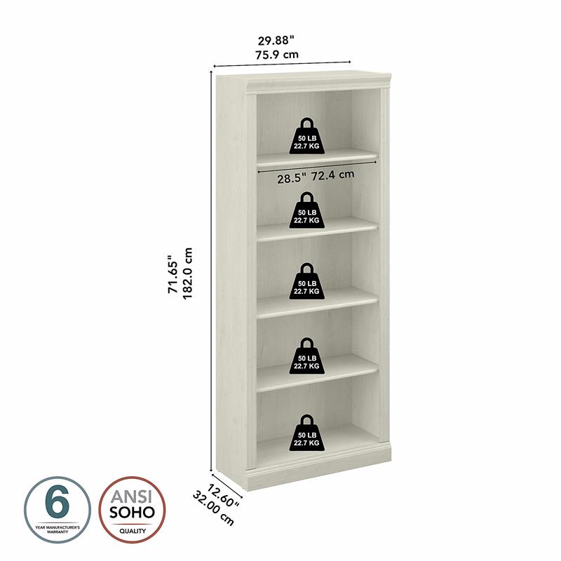 Saratoga Tall 5 Shelf Bookcase in Linen White Oak - Engineered Wood