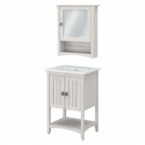 Bush Salinas 24&quotW Engineered Wood Vanity Sink w/ Medicine Cabinet in Linen White