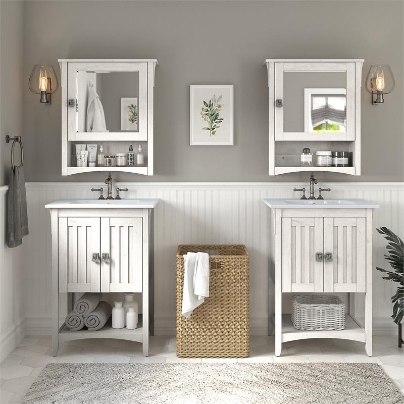 Bush Salinas Engineered Wood Double Vanity Set with Sinks in White