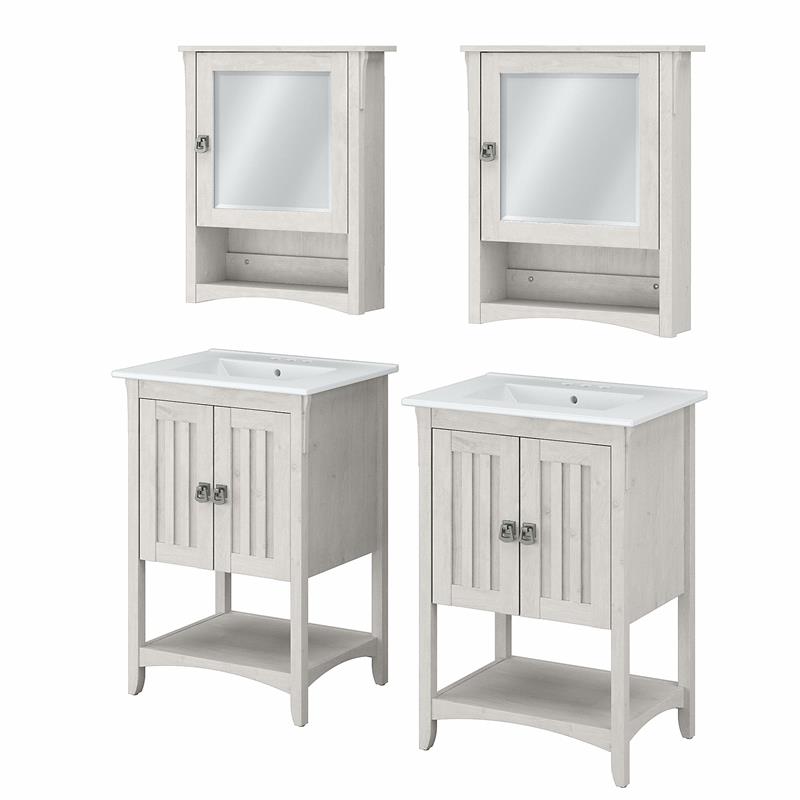 Bush Salinas Engineered Wood Double Vanity Set with Sinks in White